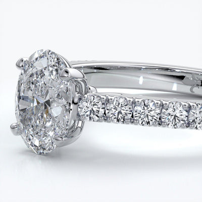 Penelope Engagement ring oval diamond 4 claw cathedral diamond band 18ct white gold
