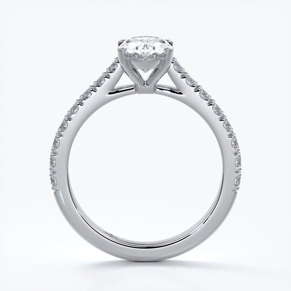 Penelope Engagement ring oval diamond 4 claw cathedral diamond band 18ct white gold
