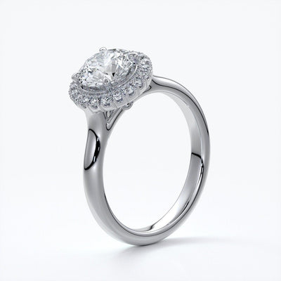 Ruth Engagement ring round diamond halo cathedral platinum