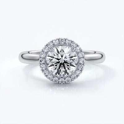Ruth Engagement ring round diamond halo cathedral platinum