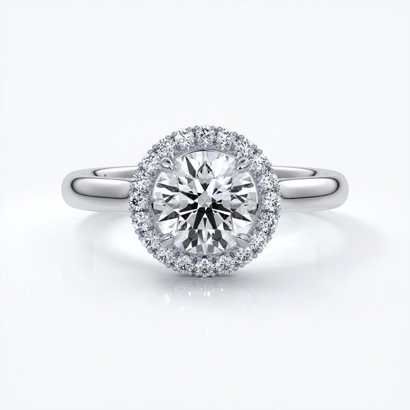 Ruth Engagement ring round diamond halo cathedral platinum