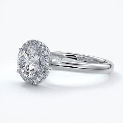 Ruth Engagement ring round diamond halo cathedral platinum
