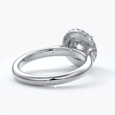 Ruth Engagement ring round diamond halo cathedral platinum