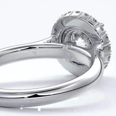 Ruth Engagement ring round diamond halo cathedral platinum