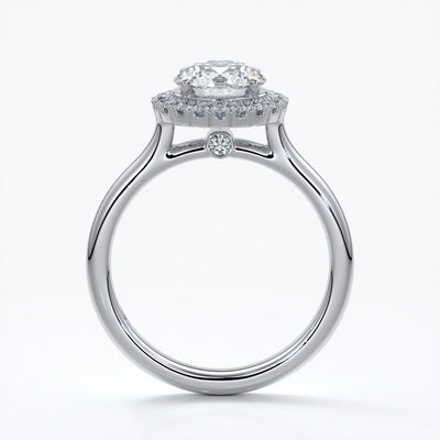 Ruth Engagement ring round diamond halo cathedral platinum