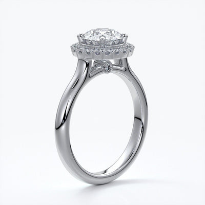 Ruth Engagement ring round diamond halo cathedral platinum