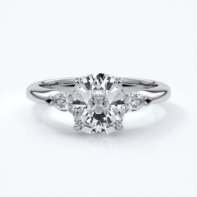 Sophie Engagement ring cushion cut trilogy pears cathedral platinum
