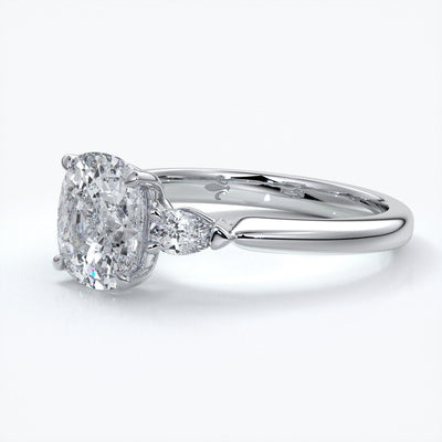 Sophie Engagement ring cushion cut trilogy pears cathedral platinum