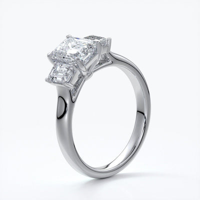 Stella Engagement ring emerald trilogy cathedral 18ct white gold