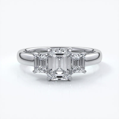 Stella Engagement ring emerald trilogy cathedral 18ct white gold