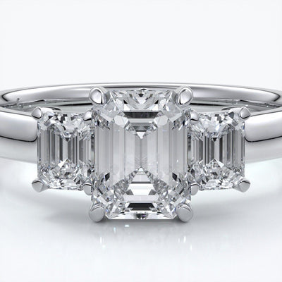 Stella Engagement ring emerald trilogy cathedral 18ct white gold
