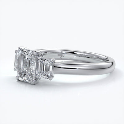 Stella Engagement ring emerald trilogy cathedral 18ct white gold