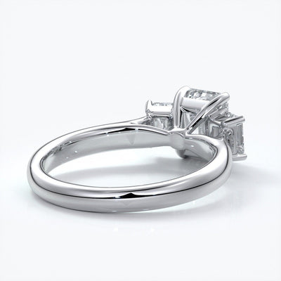 Stella Engagement ring emerald trilogy cathedral 18ct white gold