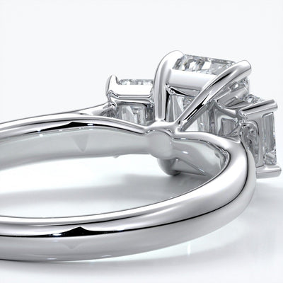 Stella Engagement ring emerald trilogy cathedral 18ct white gold