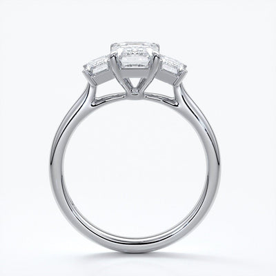 Stella Engagement ring emerald trilogy cathedral 18ct white gold