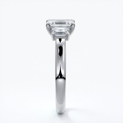 Stella Engagement ring emerald trilogy cathedral 18ct white gold