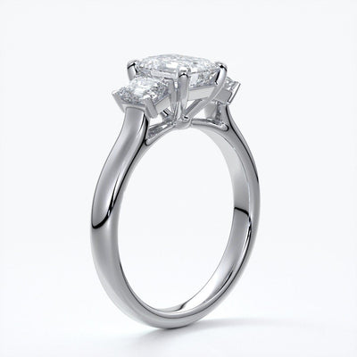 Stella Engagement ring emerald trilogy cathedral 18ct white gold