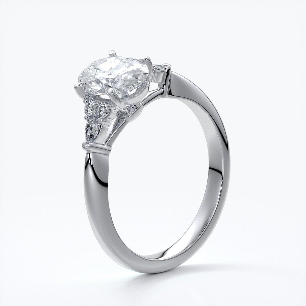 Vivian Engagement ring trilogy oval cathedral platinum