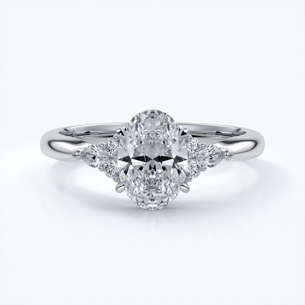 Vivian Engagement ring trilogy oval cathedral platinum