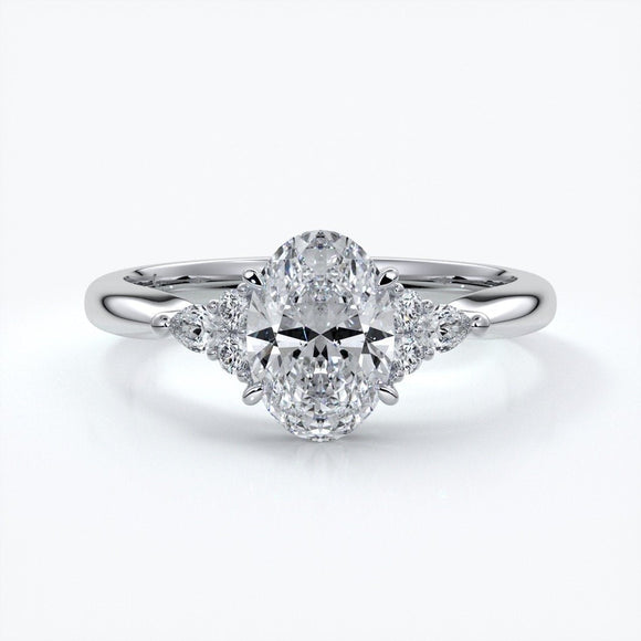 Vivian Engagement ring trilogy oval cathedral platinum